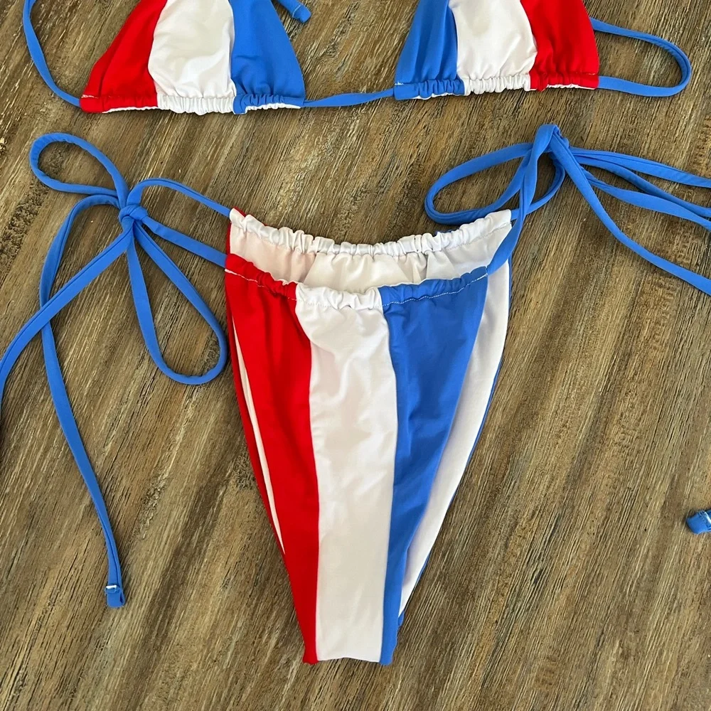 NWOT Red, White, and Blue Tie Bikini - Picture 3 of 6